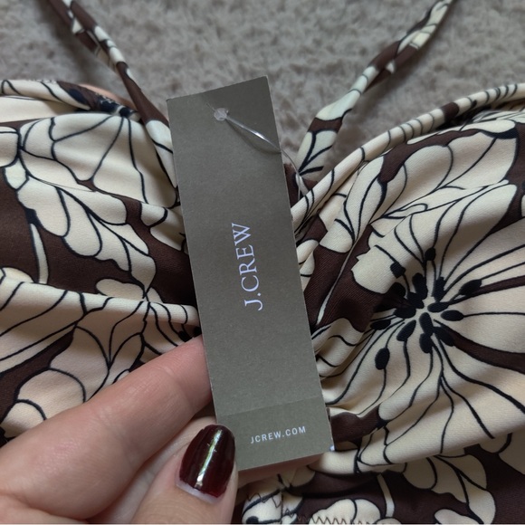 J. Crew Cut Out One Piece Halter Swimsuit Chocolate Floral Brown Size 20 NWT Tie - Picture 6 of 12